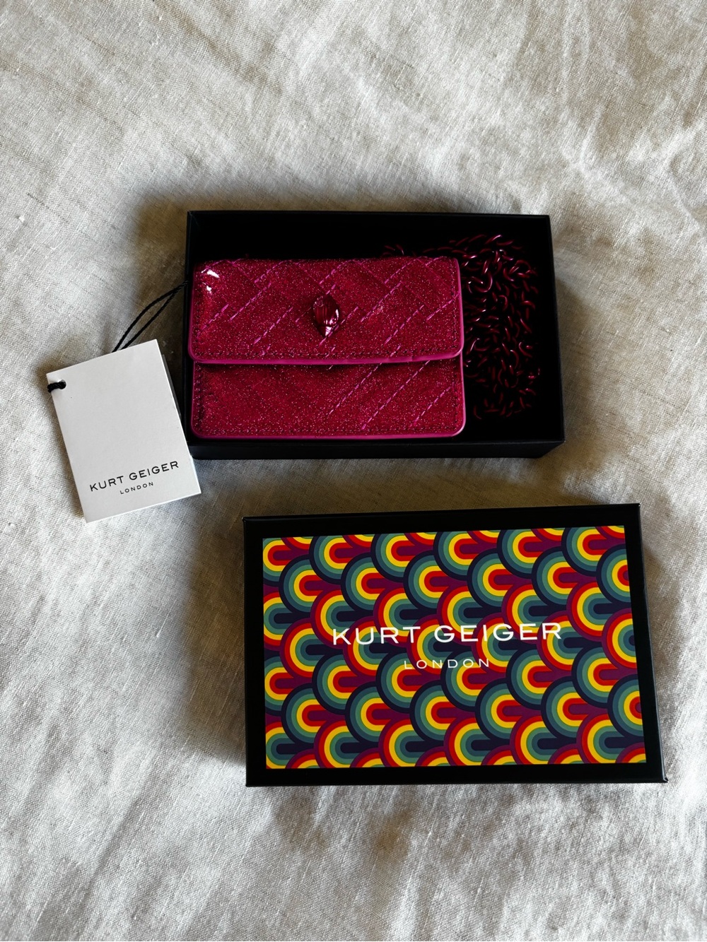 Kurt Geiger NIB NWT micro mini Kensington Pink Metallic Mini Chain Shoulder Bag - Picture 4 of 9